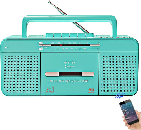 WISCENT Portable Retro Stylish Cassette Player Recorder Boombox with Bluetooth,USB,AM/FM Radio,Tape Player/Recording,USB Playback/Recording,Cassette