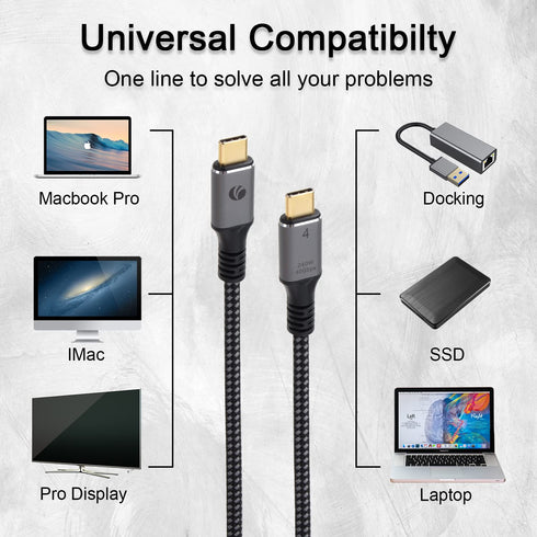 VCOM 4ft USB 4 Cable: 240W, 40Gbps, 8K@60Hz, Dual 4K for Thunderbolt 3/4, Dell, iPad Pro, Pixel, Docking & More.