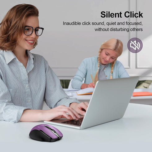 TECKNET Rechargeable Wireless Mouse, USB-A Silent Mouse, 6 Adjustable DPI, Ergonomic Cordless Mouse for Laptop, Purple