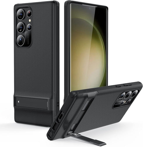 ESR Galaxy S23 Ultra Case - Slim, Military-Grade Protection, 3 Stand Modes, Boost Kickstand, Black Cover.