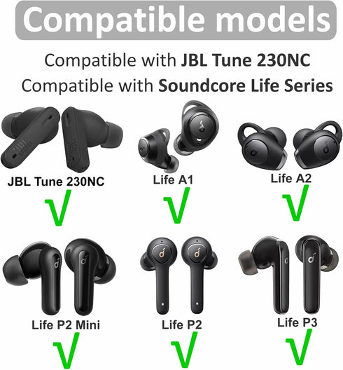 9 Pairs Ear Tips Compatible with JBL Tune 230NC TWS in-Ear Headphones, S/M/L 3 Size Silicone Eartips Earbuds Ear Buds Gel Wings Skin Accessories Compatible with Soundcore Life Series - White