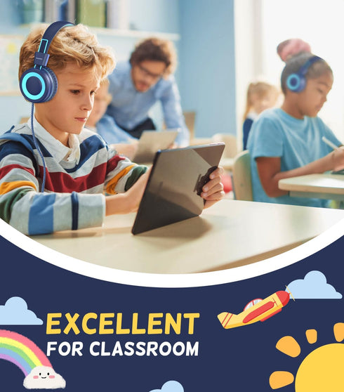 Kids Headphones, Upgrade USB Type C Kids Headphones for School, 94dB Volume Limit Wired On-Ear Headset for