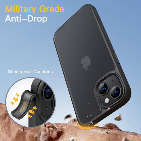 JETech iPhone 13 Matte Case, 6.1-Inch, Shockproof Military Grade, Frosted Translucent Back, Anti-Fingerprint (Black)