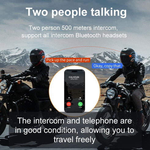 Motorcycle Helmet Bluetooth Headset, 500m Bluetooth Intercom for 2 Riders, CVC Noise Sound Quality Speakers for Riding,