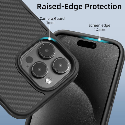 Tigowos Real Carbon Fiber Case for iPhone 15 Pro Max - Sturdy Protective Case, MagSafe Compatible, Carbon Fiber Black