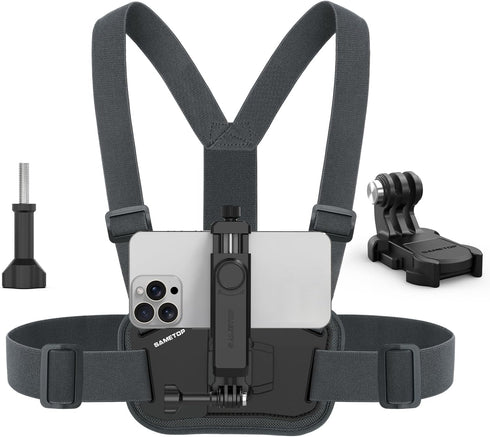 Sametop Phone Chest Mount Harness Holder, Mobile Phone Strap Clip Compatible with iPhone, Samsung, GoPro, and Most Cell