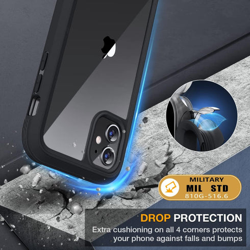 Miracase Glass Series for iPhone 11 Case, Upgraded Full-Body Rugged Bumper Case with Tempered Glass Protector, Black