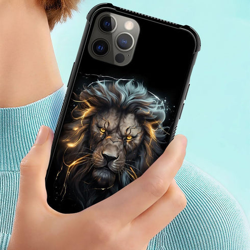 DJSOK Black and Gold Lion Case for iPhone 13 Pro - Rugged Dual Layer Shockproof Cover for Men, Boys, and Girls.