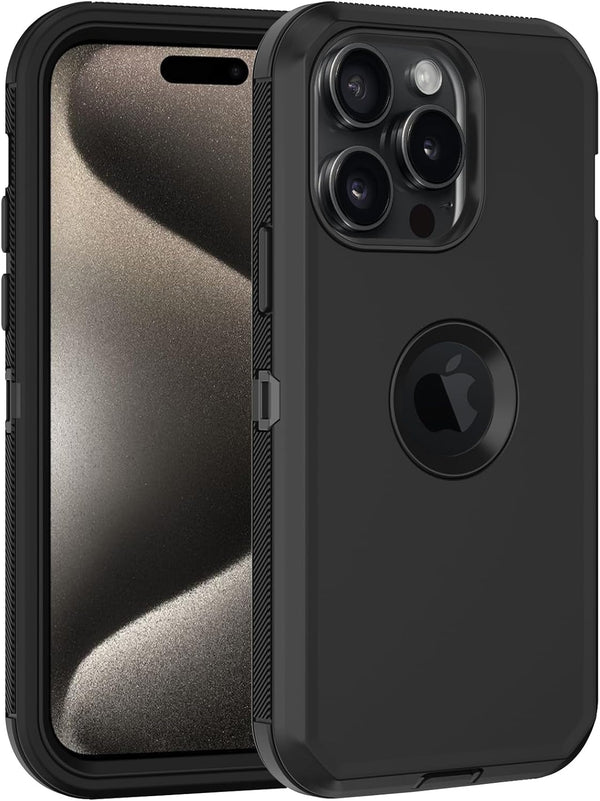 iPhone 15 Pro Max Case - Heavy Duty, Full Body Rugged, Built-in Screen Protector, Shockproof & Dustproof (Black)