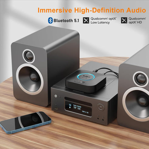 1Mii Bluetooth Receiver, HiFi Wireless Audio Adapter, Bluetooth 5.1 Receiver with 3D Surround, aptX HD, Low Latency for
