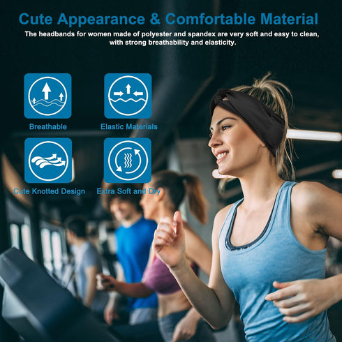 Bluetooth Headband Headphones for Women, Wireless Headband with HD Speakers, Fashion Black Design for Yoga, Workout,