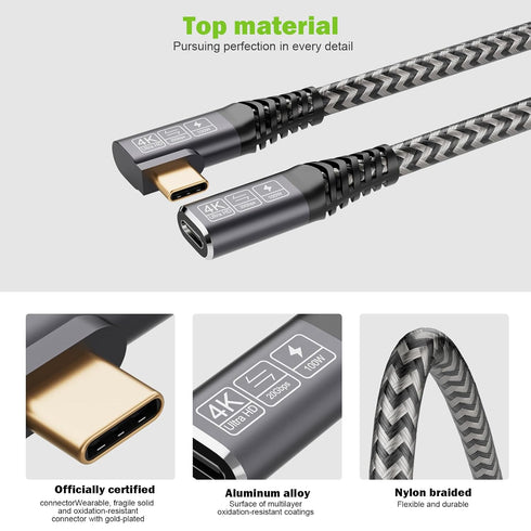 USB 3.2 Extension Cable 1.65FT, Short USB-C Extension Cable, Right Angle Male to Female Extension Charging. Supports 20Gbps/4K Video/PD 100W Compatible with Monitor & iPhone 15 /iPad Pro