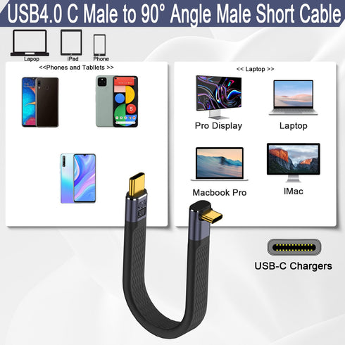 QIANRENON 240W USB4.0 C Male to 90° Angle Type C Male Fast Charging Cable, 40Gbps USB Type C 4.0 for Power Bank