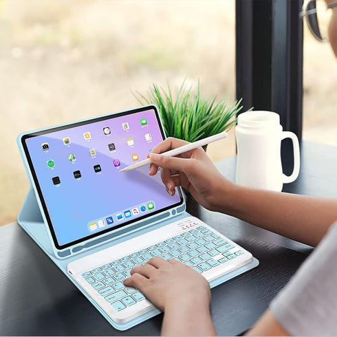 Keyboard Case with Mouse for iPad Pro 13 Inch (2024), Ultra Thin Bluetooth Keyboard with Pencil Holder, Mist Blue