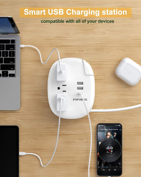 European Travel Plug Adapter with USB C - US to EU Plug Adaptor 3 USB Ports(15.5 W), Type E Europen Power Strip 3 Outlet Adaptors for EU German France Spain Portugal Iceland Greece, 20 in,White