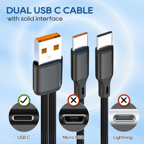UCEC Dual USB C Cable, 4ft USB A to USB Type C Splitter Charging Cable, 2 in 1 Multi Charging Cable USB C Wire, Braided Nylon USB-C Charger Cable Compatible with Samsung Galaxy Pixel Huawei LG Tablet