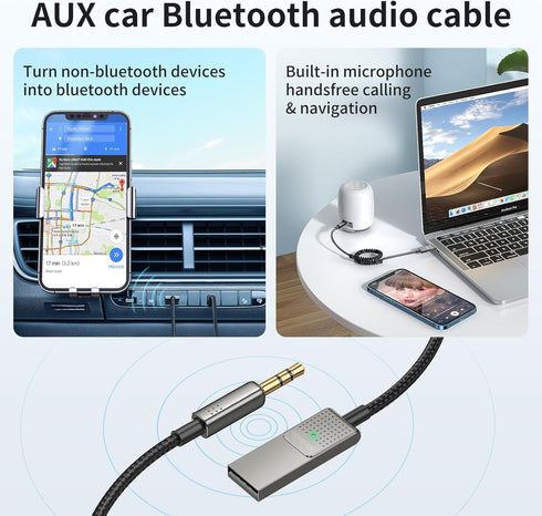 Mcdodo Aux Bluetooth Adapter 5.3, Built-in Microphone, CD Quality 10M Transmission Bluetooth Receiver for Car Kit