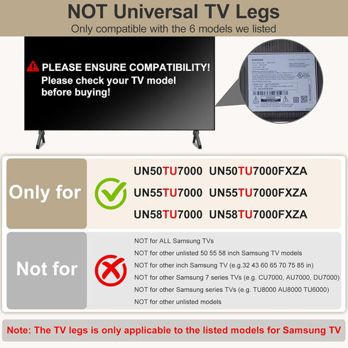 Varghesyla UN50TU7000FXZA UN55TU7000FXZA UN58TU7000FXZA UN50TU7000 UN55TU7000 TV Base Stand for Samsung TV Legs