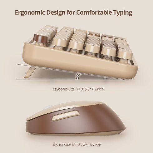 GTSP Retro Wireless Typewriter Keyboard and Mouse Combo, 2.4GHz Full-Size Cute Office Computer Keyboard with Round