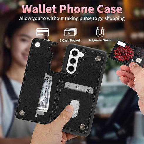for Samsung Galaxy S24 Case Wallet Case with Card Slots & Kickstand PU Leather Cover Soft TPU Protective Phone Case for Samsung Galaxy S24 6.2 inch 2024 - Horse and Sunflowers