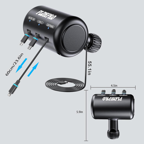 Retractable Car Backseat 3 in 1 Multi Charging Station Box with USB Type C Cables for iPhone, Samsung, Android