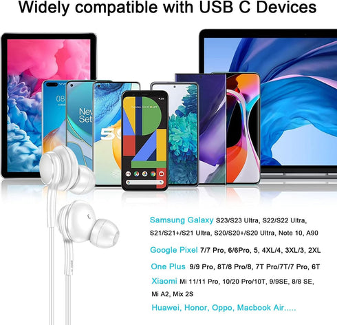 USB C Headphones for iPhone 15 Pro, Type C Wired Earbuds, Noise Canceling in-Ear Headset with Mic, 2 Pack
