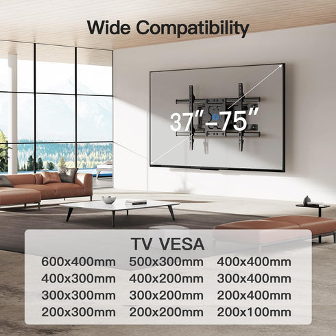 Full Motion TV Wall Mount by Pipishell, Articulating Arms for 37-75 Inch TVs, Max VESA 600x400mm, 132lbs
