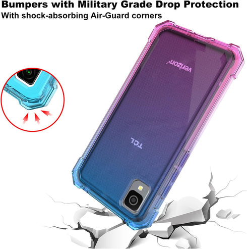 Ailiber Phone Case for TCL 30Z, Alcatel TCL 30Z with Screen Protector(T602DL), Heavy Duty Silicone Cover, Blue Pink