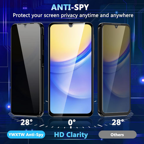Samsung Galaxy A15 5G Privacy Screen Protector by YWXTW, 9H Tempered Glass, Anti-Spy, 2-Pack. Upgrade your protection!