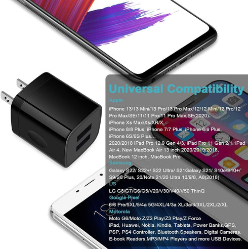 USB Wall Charger, 3 Pack 2.4A Dual Port Charging Block Power Adapter for iPhone 16 15 14 13 12 11 Pro Max