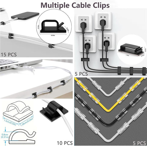 ELII 327 PCS Cable Management Kit, 4 Cable Sleeves, 65 Clips, 25 Straps, 200 Ties for Computer (Black)