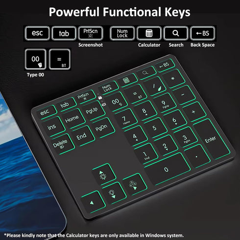 LINKEET 7-Color BT5.0/USB/2.4G 35-Key Tri-Mode Aluminum Numpad LED Backlit, Wireless Rechargeable Number Pad Scissor