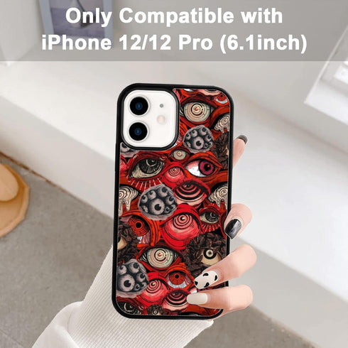 Cool Red Eye Phone Case, Trippy Scary Horror Eyeball Pattern for iPhone 12/12 Pro, Non-Slip Design, Shock Absorption