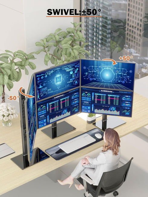 Dual Monitor Stand - Vertical Stack Screen Free-Standing Riser Fits Two 13 to 34 Inch Screens, Height Adjustable