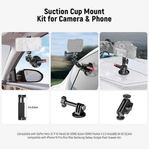 Neewer 3" Suction Cup Camera Mount Bracket with Ball Head, Quick Release Car Mount with Phone Holder