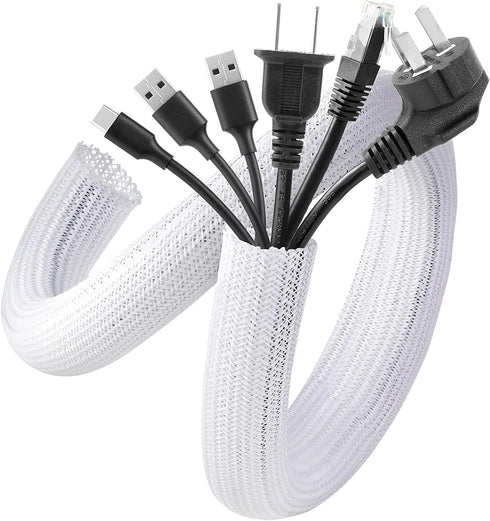 AGPTEK White Cable Sleeve Cover, 6.6ft Cord Management Wire Organizer Under Desk, Home Office Wire Cover Hider