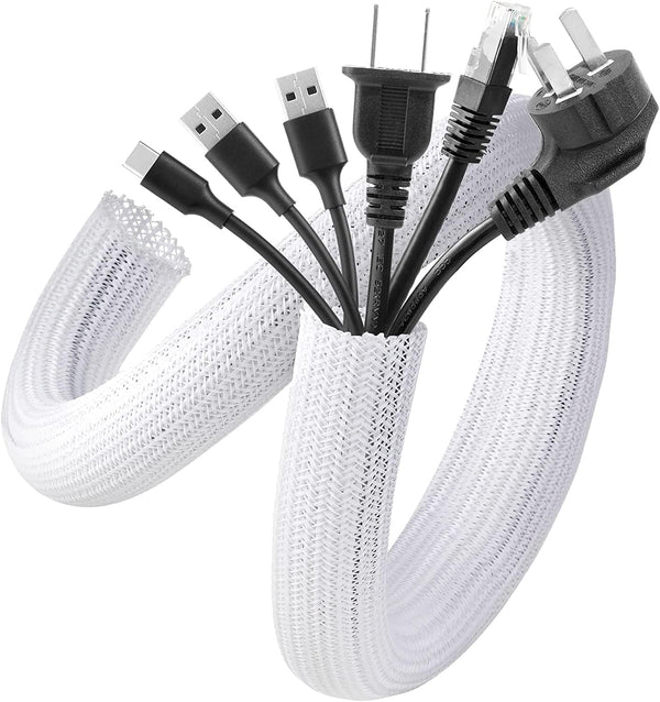 AGPTEK White Cable Sleeve Cover, 6.6ft Cord Management Wire Organizer Under Desk, Home Office Wire Cover Hider