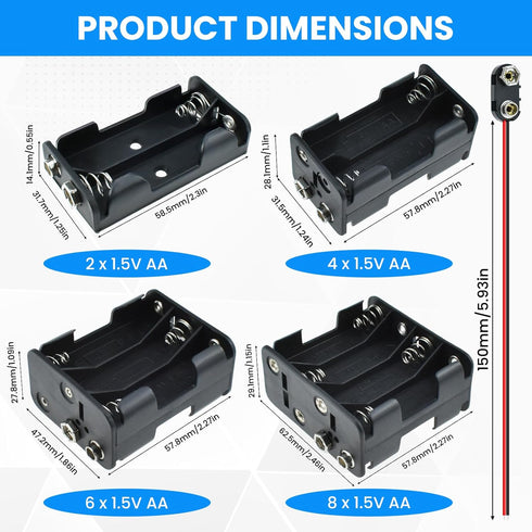 SDTC Tech AA Battery Holder with Snap Connector Kit - 2/4/6/8 x 1.5V Include Battery Case Box and Lead Wire