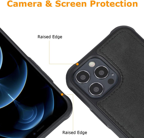 Molzar MAG Series iPhone 12 and 12 Pro Case, Faux Leather with Built-in Metal Plate for Magnetic Mount
