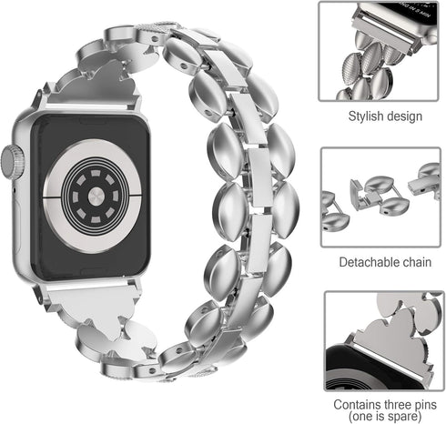 Moolia Elegant Metal Strap for Apple Watch Band, 38mm 40mm 41mm, Silver Fashion Replacement Strap