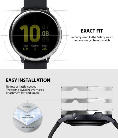 Ringke Bezel Styling Cover for Galaxy Watch Active 2, 40mm Only, Glossy Silver Adhesive Accessory