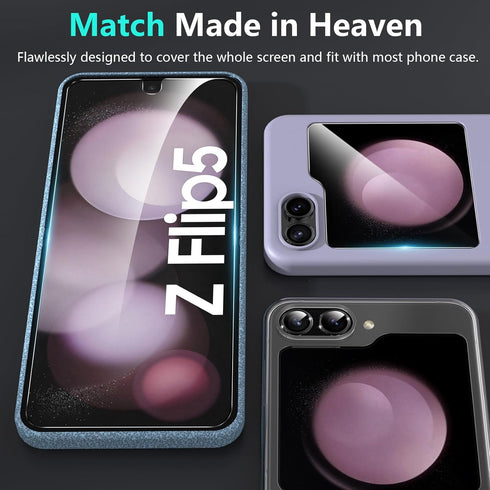 YWXTW 2023 Alignment Tool for Samsung Galaxy Z Flip 5: 2 Soft EPU, 2 Tempered Glass, 2 Metal Camera Lens Protectors.