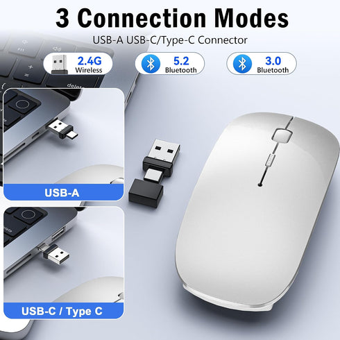 FYBC 2.4G 2 5.2/3.0 2.4G Bluetooth Wireless Laptop Mouse for MacBook Air iPad Mac, Rechargeable Computer Mouse