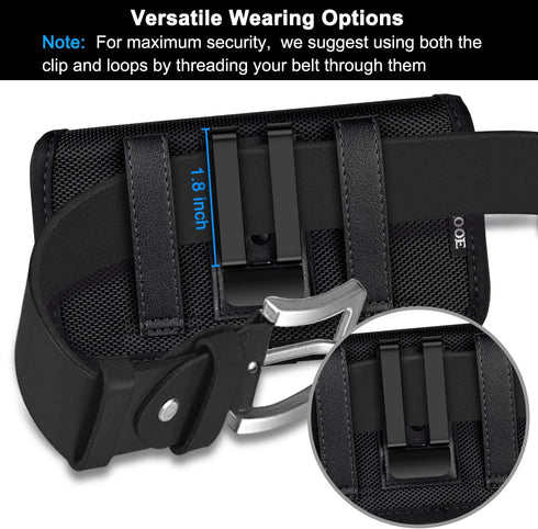 ykooe Rugged Nylon Holster for iPhone 15 Pro Max, 15 Plus, 11 Pro Max, 12 Pro Max, 13 Pro Max, 14 Plus - Black - XL