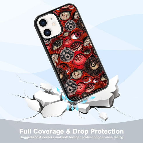 Cool Red Eye Phone Case, Trippy Scary Horror Eyeball Pattern for iPhone 12/12 Pro, Non-Slip Design, Shock Absorption