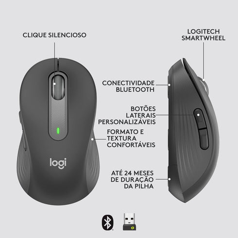 Logitech Signature M650 L Full Size Wireless Mouse, 2-Year Battery, Silent Clicks, Bluetooth, Graphite