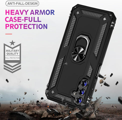 for Samsung Galaxy S23 FE Case with Screen Protector, Military Grade Rugged Shockproof Heavy Duty Galaxy S23 FE Protective Cover for Samsung S23 FE 5G Magnetic Ring Kickstand Phone Case (Black)
