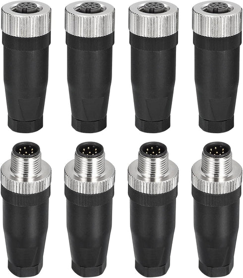 MECCANIXITY 8 Pin M12 Male & Female Aviation Wire Connector, 4 Set Waterproof IP67 Circular Connector