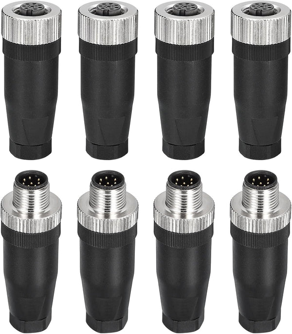 MECCANIXITY 8 Pin M12 Male & Female Aviation Wire Connector, 4 Set Waterproof IP67 Circular Connector