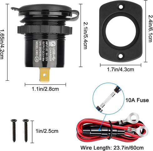 Linkstyle 2PCS 12V USB Outlet, 18W Quick Charge 3.0 Dual USB Power Outlet with ON/Off Switch & Blue LED Voltmeter for
